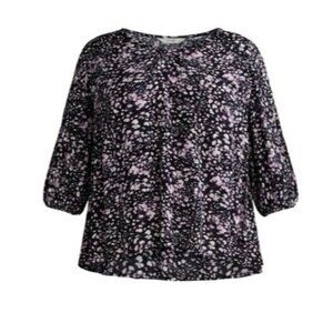Terra & Sky Poet Sleeve Plus Size 0X Peasant Blouse Floral Dot Violet